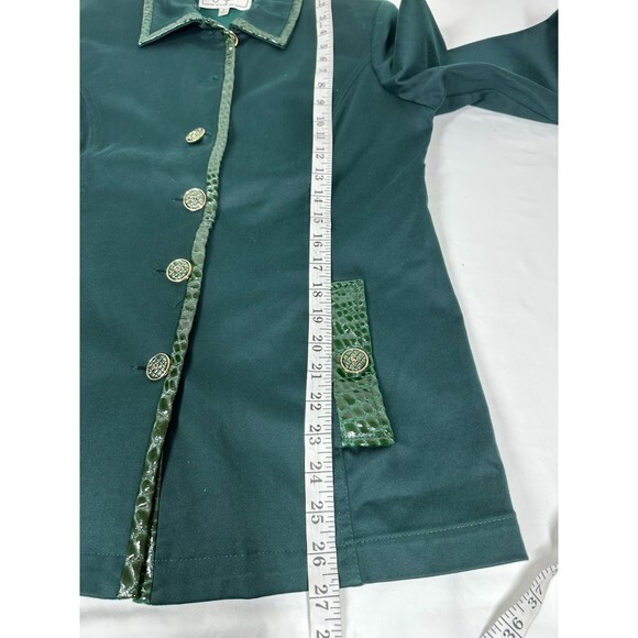 Vintage St‎ John Sport Jacket Green Patent Croc Trim Enameled Green Buttons Sz S - Picture 7 of 10